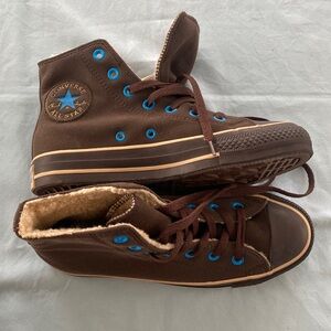 Converse Kids Chocolate Brown Sneakers with Blue Highlights